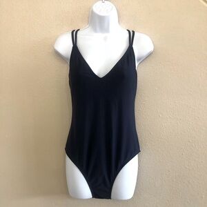 Hurley Women Navy Blue One Piece Double Straps Cross Back Swimsuit Size L